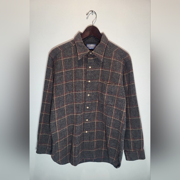 👕🌶 Vintage Pendleton "Shadow Plaid" Flannel Button Up Longsleeve Shirt - Picture 1 of 5